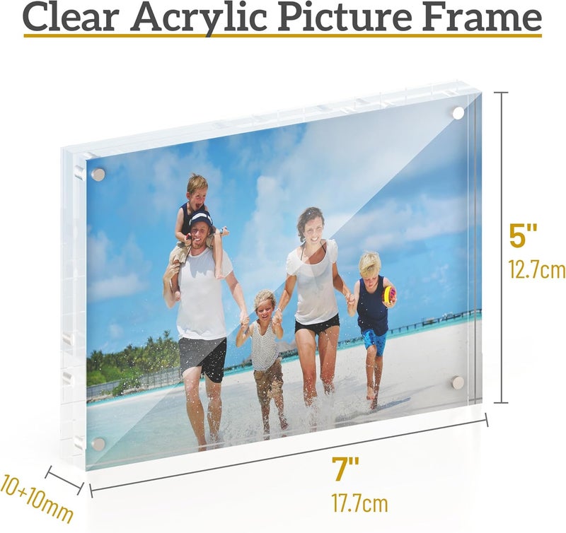 ATZYmolin 5x7 Acrylic Picture Frame 3 Pack, 20mm Thick Magnetic Double Sided Display 20% Thicker- Frameless Clear Transparent Photo Frame for Desktop/Tabletop, Self Standing with Microfiber Cloth - Image 3